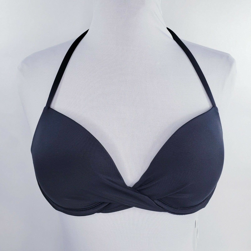Shade & Shore Bikini Swim Top 34 B Cup Black Twist Front Light Lift Halter Style